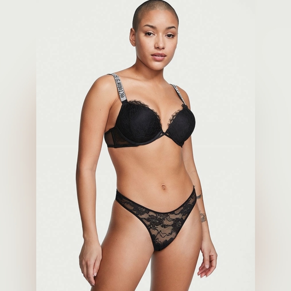 🐈‍⬛️Victoria's Secret Very Sexy Shine Strap Cutout Back Thong Black MEDIUM🐈‍⬛️ - Picture 1 of 7